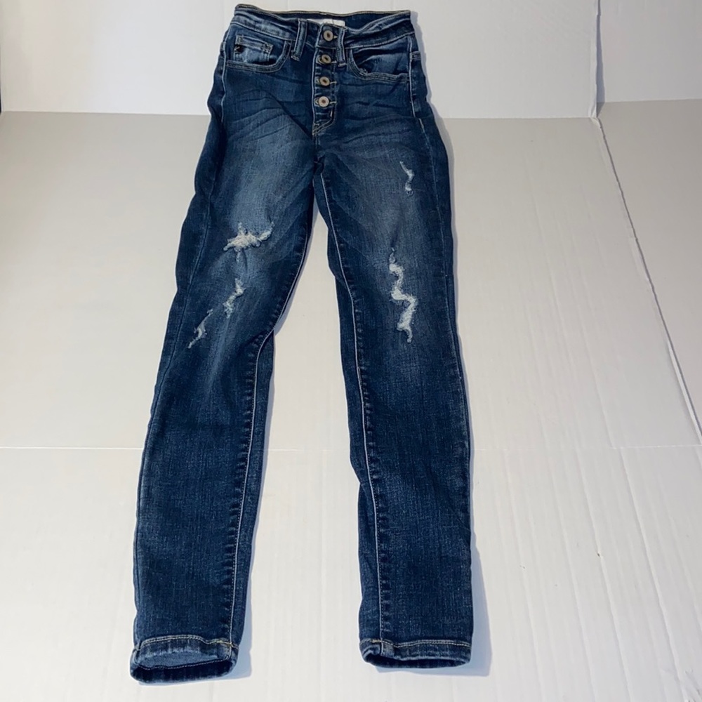 KanCan Women’s Size 24 Distressed Button Fly Skinny Blue Jeans